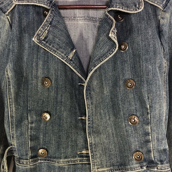 Baccini Custom Painted Jean Jacket Skull Mouth Small Long Sleeve Open Denim - Picture 5 of 8